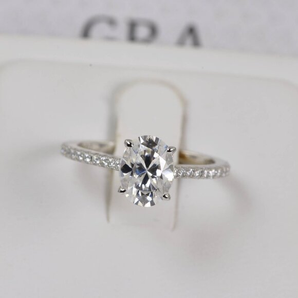 GRA Certified Fully Iced Oval Engagement Solitaire Moissanite Ring - Picture 1 of 6